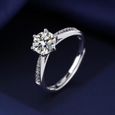 China Romantic 2023 Dropshipping products Hot Selling Goods 1 Karat Classic Six-Claw 2 Karat Silver Ring Female Factory in Stock for sale