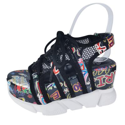 China Party Shoes Wholesale Graffiti Print Chunky Sneaker Wedge Sport Look Sandal for sale