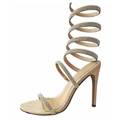 China Party Shoes Rhinestone Chain Heel For Ladies Beige Sandal for sale
