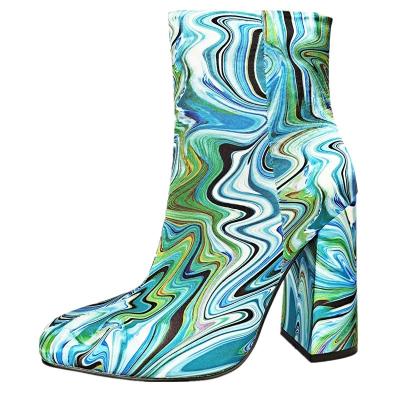 China Other 2020 Fashions Green Floral Women's Block Heel Ankle Boots for sale