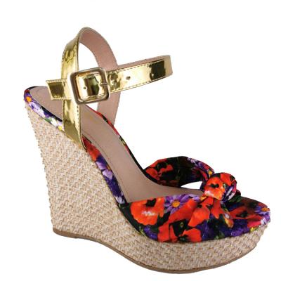 China Party Shoes Cute Flower Print Wedge Ladies Sandal Shoe For Women for sale