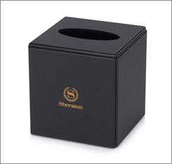 China 130*130*135mm square black acrylic hotel guestroom tissue box for Sheraton hotel for sale