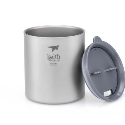 China biocompatible & 600ml Double Wall Anti-Corrosion Lightweight Travel Mug Titanium Mug With Lid Outdoor Camping Mugs for sale