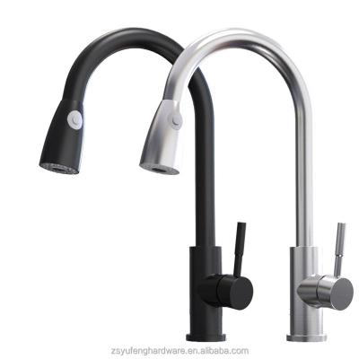 China Modern Custom pull 304 stainless steel kitchen faucet, hot and cold black pull wash basin faucet for sale