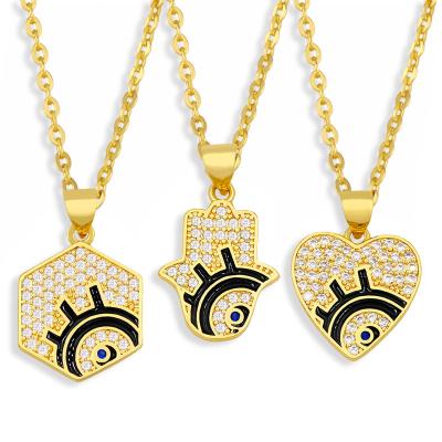 China Wholesale Romantic Zircon Gold Chain Eyes Religious Necklace Jewelry Simple Pendant Necklace for sale