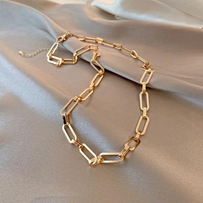 China Punk Round Flat Link Chain Women's Choker Chain Choker Chain Long Rectangle Necklaces for sale