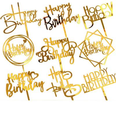China Acrylic Cupcake Toppers Happy Birthday Wedding Party Topper Geometry Round Letter Cake Topper Beautiful Gold Style Birthday Party Decoration for sale