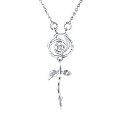 China Romantic Necklace 925 Sterling Silver White Gold Plated Rose Flower Pendant Necklace FASHIONABLE Vintage Women's Choker Necklace for sale