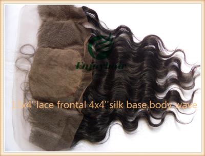 China Indian virgin remy hair silk lace frontal 13''x4'' ,natural color body wave 10''-24''. for sale