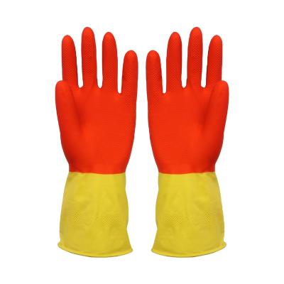 China Household Latex Cleaning Gloves Washing Dish Washing Gloves Long Rubber Gloves Double Color Customized for sale
