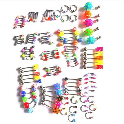 China New FASHIONABLE 110 Pcs/Set Random Mix Stainless Steel Eyebrow Navel Belly Nipple Tongue Rings Acrylic Body Piercing Jewelry for sale