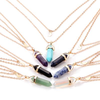 China CLASSIC Hexagonal Fashion Choker Necklace Bohemia Moon Quartz Column Crystal Pendant Necklace For Women Natural Stone Jewelry for sale
