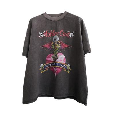 China Breathable dark hip-hop washed old T-shirt hip-hop trend printing loose hop T-shirt hip shirt vintage acid wash T-shirt for sale