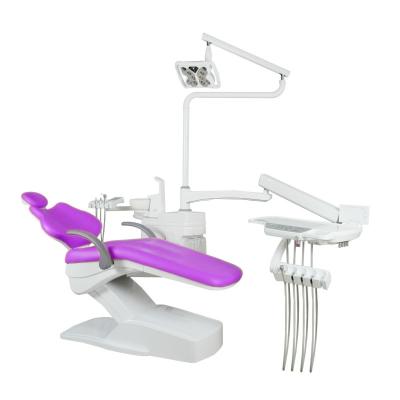 China Professionele medische hulpmiddelen Tandheelkundige behandelingsapparatuur 220V Purple Cushion Dental Chair Unit Te koop