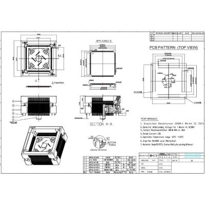 China QFP176 Flip-Top Aging Socket, 0.5mm Pitch, 125°C High Temp, Chip Body 24X24mm (Excl Pins), 26X26mm (Incl Pins) for sale