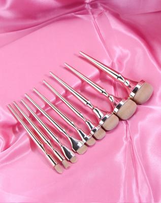 China Angular Blush Rose Gold Makeup Brush Tool Kit Face Foundation Plating Handle Mini Soft Private Label Makeup Brush Set for sale
