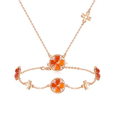 China XUFANG CLASSIC Custom Girls S925 Sterling Silver Inlaid With Red Onyx Jewelry Female Fashion Lucky Clover Necklaces for sale