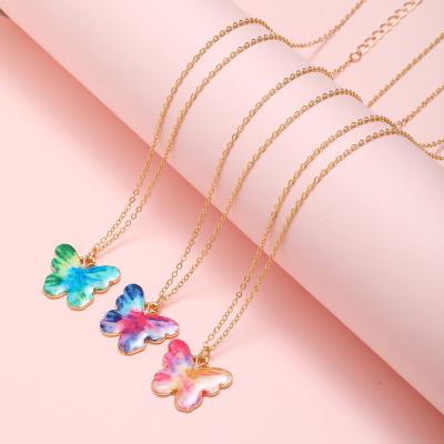 China XUFANG 2022 Hot Sales 3Pcs Cute Sets New Fashion Children Necklaces Soft Drip Oil Butterfly Pendant Necklace for sale