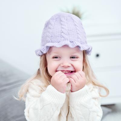 China XUFANG New Arrival COMMON Winter Hats Fashion In Lotus Leaf Lace Adjustable Solid Color Baby Running Hats Warm Wool Knitted Hats for sale