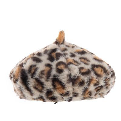 China XUFANG Plush New Arrival Autumn And Winter Faux Rabbit Fur Fashion Leopard Print Kids Berets Hat Wholesale for sale