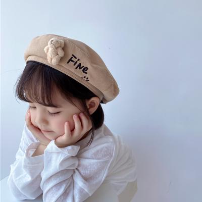 China XUFANG Style Fashion Wholesale Autumn And Winter Kids Cute Japan And Korean Bear Shape Letter Embroidery Berets Hat for sale