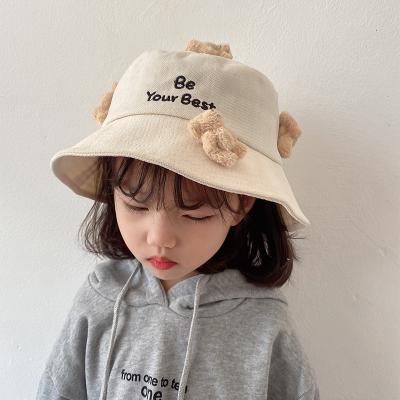 China Fashion Casual Wholesale XUFANG Cute Autumn And Winter Kids Caps Bear Shape Letter Embroidery Kids Bucket Hats for sale