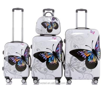 China Travel Butterfly Hard Shell PC ABS Travel Trolley LUGGAGE Set With Hard Cosmetic Bag for sale