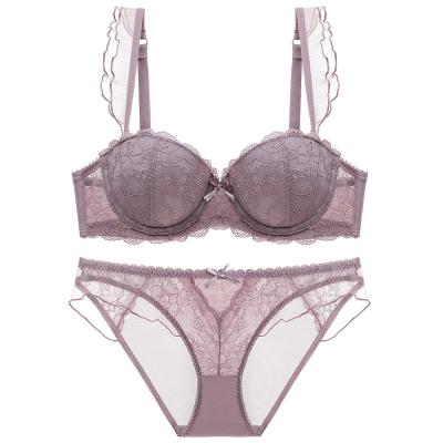 China 2021 Breathable Sexy Lace Ladies Removable Bra Push Up Underwire Ladies Bra Sets Maid Lingerie Lace Bra And Panty for sale