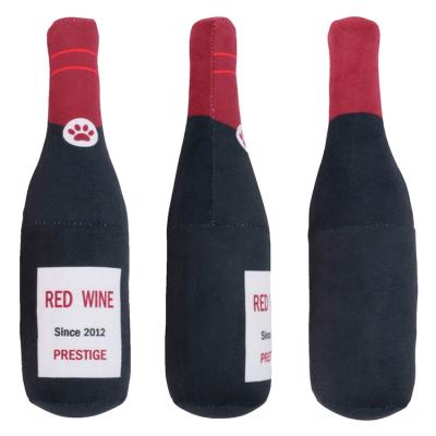 China Sustainable Wine Beer Bottle Cup Shape Interact Squeaky Medium Small Dog Plush Chew Toy for sale
