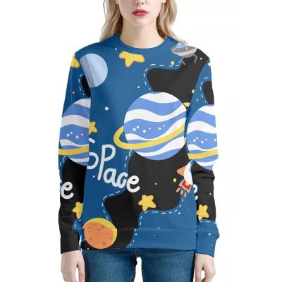 China Anti-pilling New Fashion Girls Casual Roundneck Sweatshirts Blue Space 3D Printing Plus Size French Terry Pull Over For Women for sale