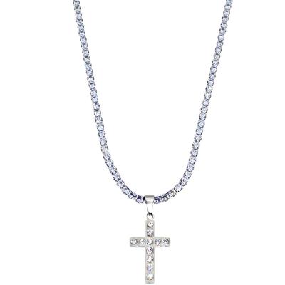 China FASHIONABLE tennis full zircon joyeria erkek kolye jewelry men women cross tend sweater chain personality hip-hop necklace for sale