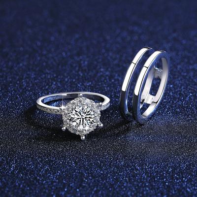 China Classic One Carat Romantic Loose Ring 925 Platinum Custom Proposal Jewelry Set Sterling Silver Moissanite Women's Ring 925 Platinum for sale