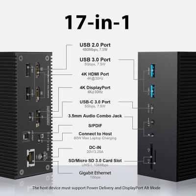 Китай 17 В 1 100w USB C Докинговая станция PD Быстрое зарядное устройство / PC Host / USB 2.0/3.0 Hub / HDMI 4K60HZ / PD 4K/60HZ продается