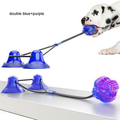 China Sucker Pull Rope Dog Toy Molar Teeth Bite Resistant Double Ball Pet Sucker Interactive Toys for sale