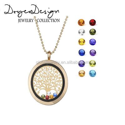 China Trendy Family Tree Birthstone Charms Necklace For Mother for sale