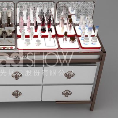 China New Chinese Style New Design Exhibition MDF Clearly Customized Top Cosmetic Display Stand for sale
