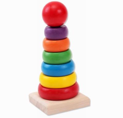 China Stacking Natural Wooden Toys 65 X 65 X 150 mm Wooden Rainbow Tower for sale