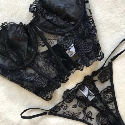 China Teddy Lace Nightwear Top High Quality Bra Set Lingerie Lace Embroidery Sexy Ultra-thin Cup For Women Underwear for sale