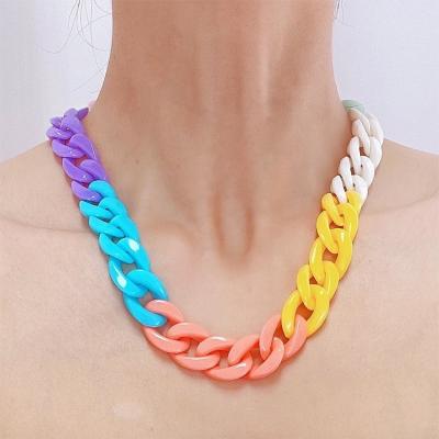 China New Arrival Girls Candy Color Acrylic Chain Necklace Rainbow Colored Acrylic Hip Hop Necklace For Women for sale