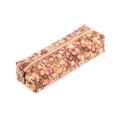 China High Quality Eco-friendly Natural Cork Standing Single Stationery Display Case Pencil Holder Student Cork Wood Pencils Bag for sale