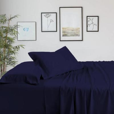 China Nondisposable Organic Bamboo Navy Blue Sheet Set Include 1pc Flat Sheet 1pc Fitted Sheet 2pcs Pillowcases for sale