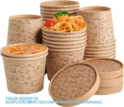 China 12 Oz Paper Containers With Vented Lids, Kraft Food Cups, Soup Containers Cups With Lids,Disposable Soup Bowls for sale