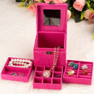 China Fashoion cosmetic bag and cases multi-color optional three layer hair jewelry box jewelry box necklace earrings box for sale