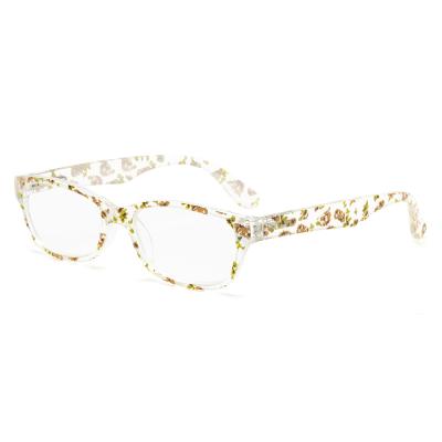 China TR Flower Printed Women Glass Clear Glass Reading Glasses for sale