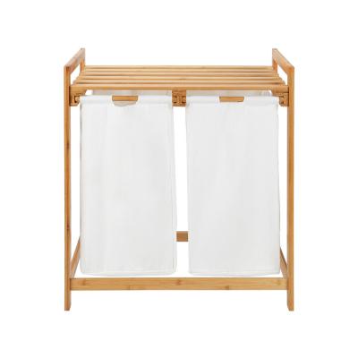China Factory direct sales modern simple bamboo laundry basket shelf storage dirty basket for sale