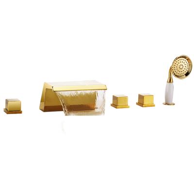 China With Modern Diverter Gold 5 Pcs Hot Tub Faucet Set Waterfall Bathtub Spout for sale