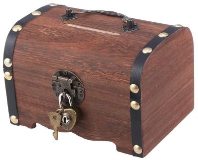 China Professional Custom USA Style Pirate Antique Wooden Chest Toy Wooden Treasure Box for sale