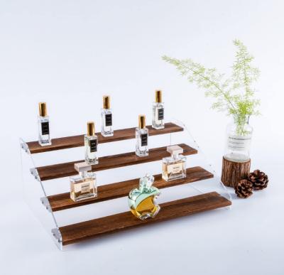 China Best Selling Cologne Cupcake Makeup Organizer Sustainable Wood 4 Tier Acrylic Display Stand for sale