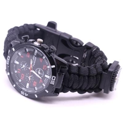 China Multifunctional Outdoor Camping Hotsale Speed Fire Starter Paracord Survival Watch with Compass for sale