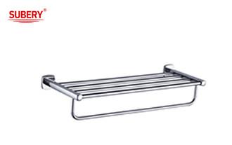 China Chroom Badkamer Accessoires Messing Badkamer dubbele handdoek bar met plank Te koop